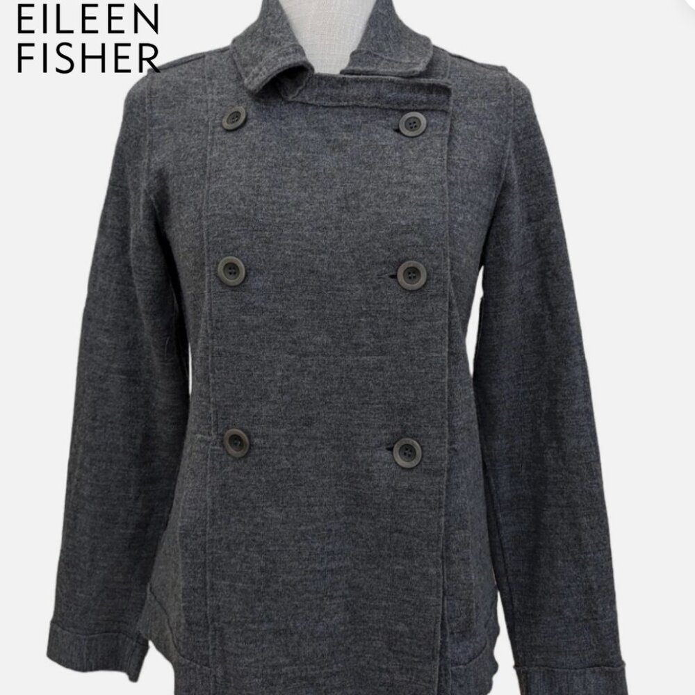 Eileen Fisher gray merino wool refined sweater jacket. L